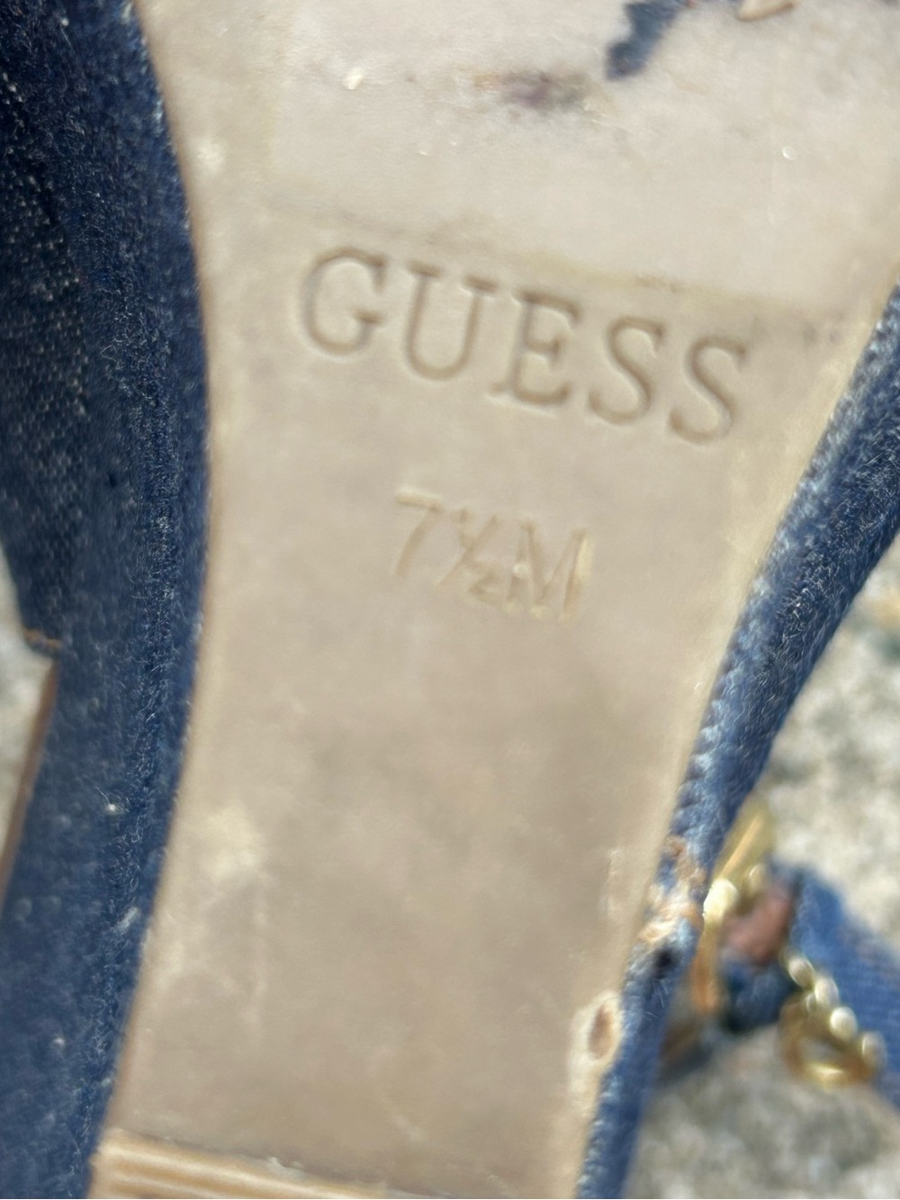 GUESS Denim Wedge Sandals Size 7.5 Women’s Y2K Blue Heels - Picture 6 of 6